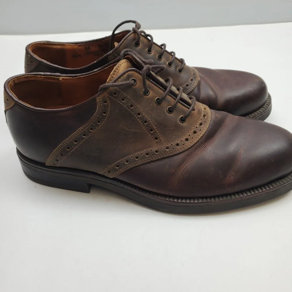 Johnston & Murphy Brown Leather Saddle Oxford Shoes Mens 10.5 Made in Italy M